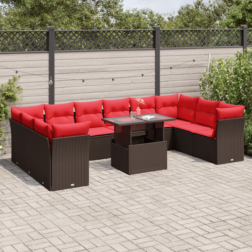 11-Teiliges Gartensofa-Set Mit Kissen, Es Polyrattan