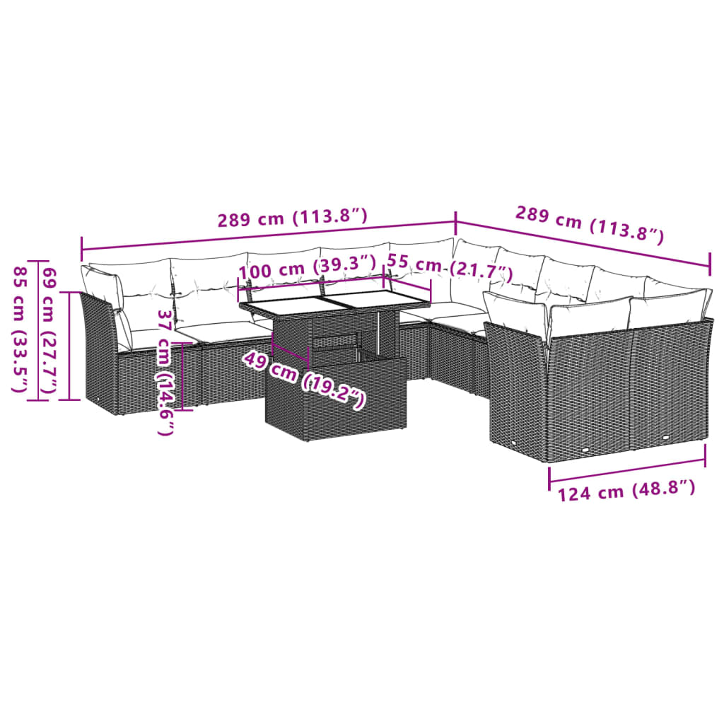 11-Teiliges Gartensofa-Set Mit Kissen, Es Polyrattan
