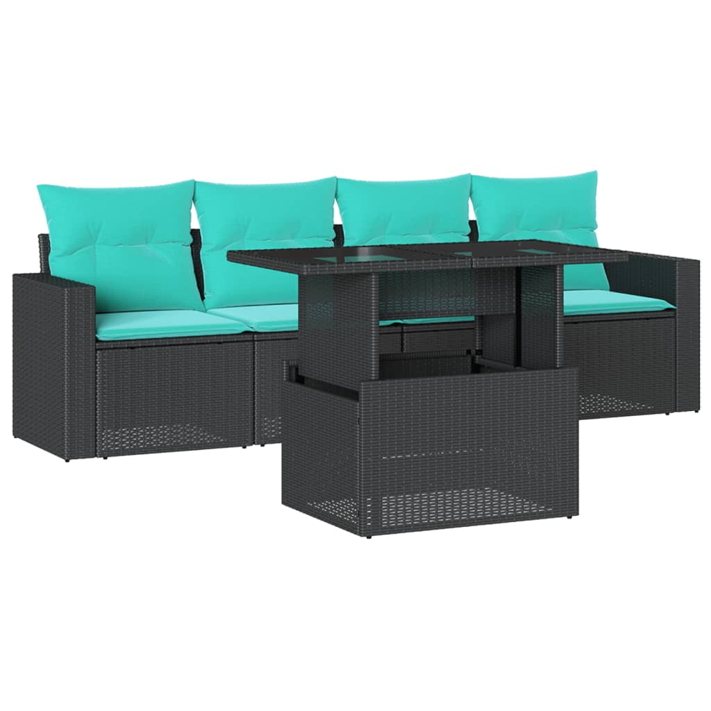 5-Teiliges Gartensofa-Set Mit Kissen, Es Polyrattan