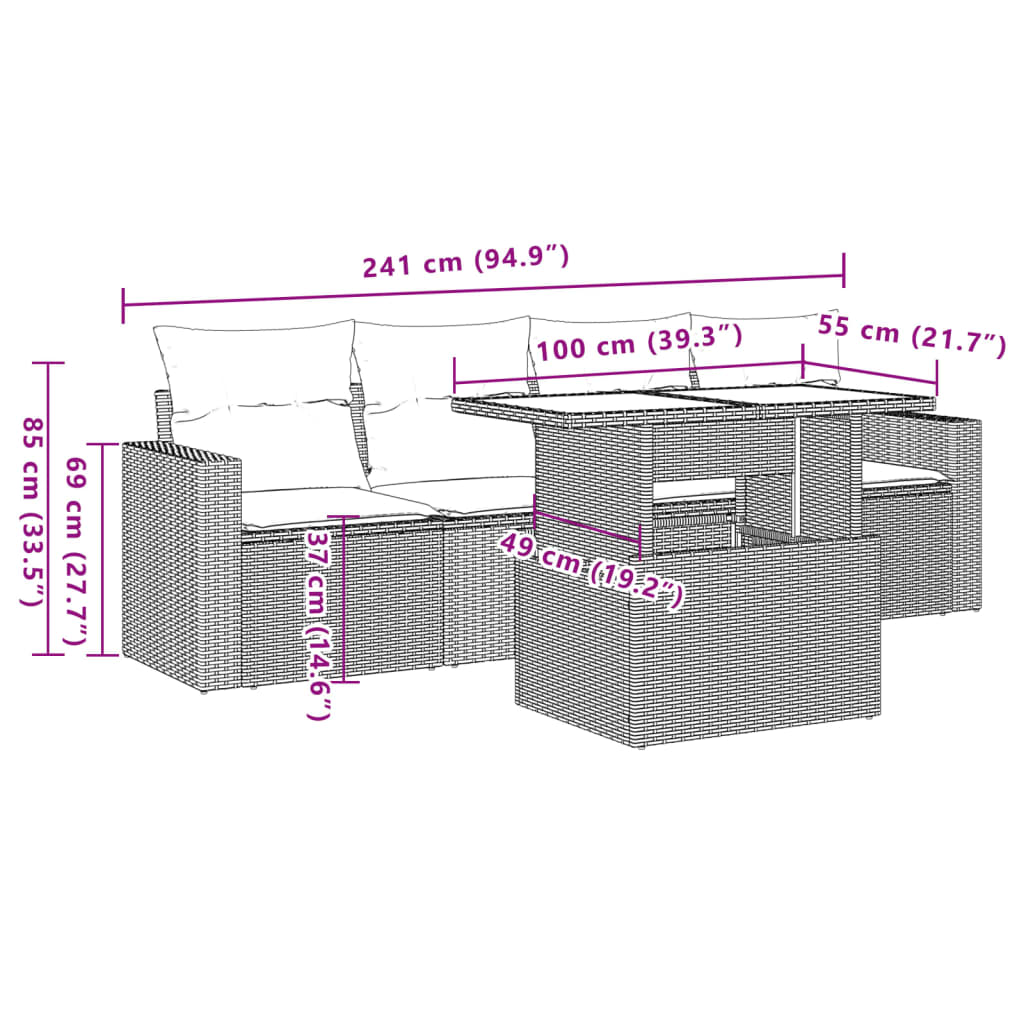 5-Teiliges Gartensofa-Set Mit Kissen, Es Polyrattan