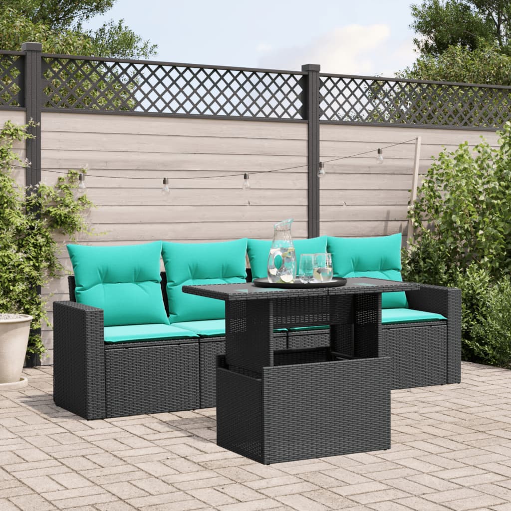 5-Teiliges Gartensofa-Set Mit Kissen, Es Polyrattan