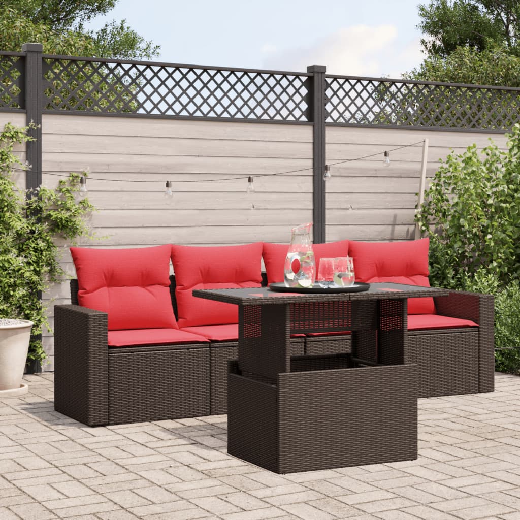5-Teiliges Gartensofa-Set Mit Kissen, Es Polyrattan