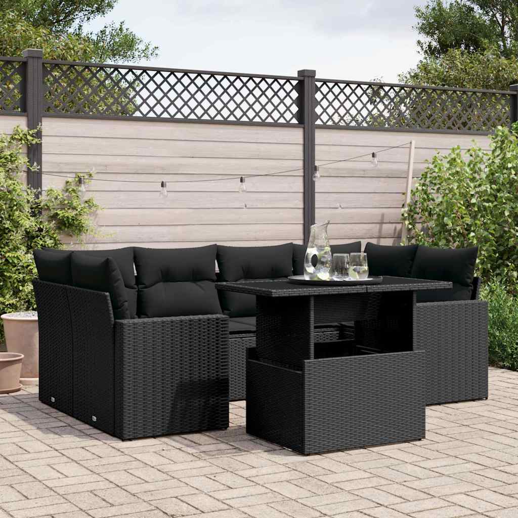 7-Tlg. Garten-Sofagarnitur Mit Kissen Beige Poly Rattan