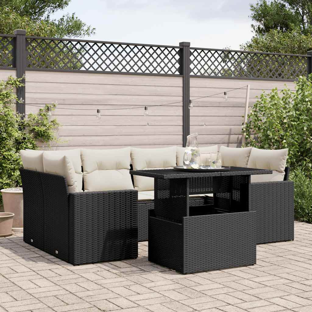 7-Tlg. Garten-Sofagarnitur Mit Kissen Beige Poly Rattan