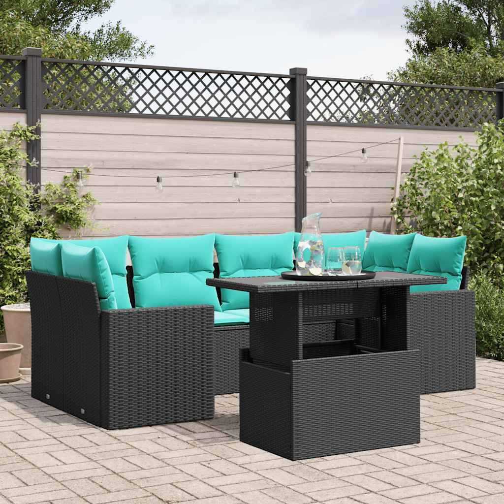 7-Tlg. Garten-Sofagarnitur Mit Kissen Poly Rattan Akazie