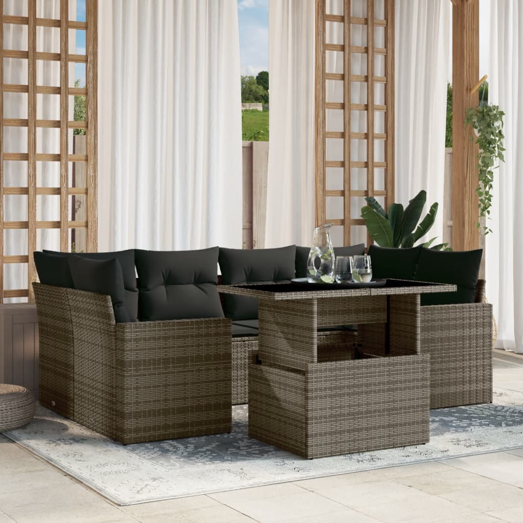 7-Tlg. Garten-Sofagarnitur Mit Kissen Beige Poly Rattan