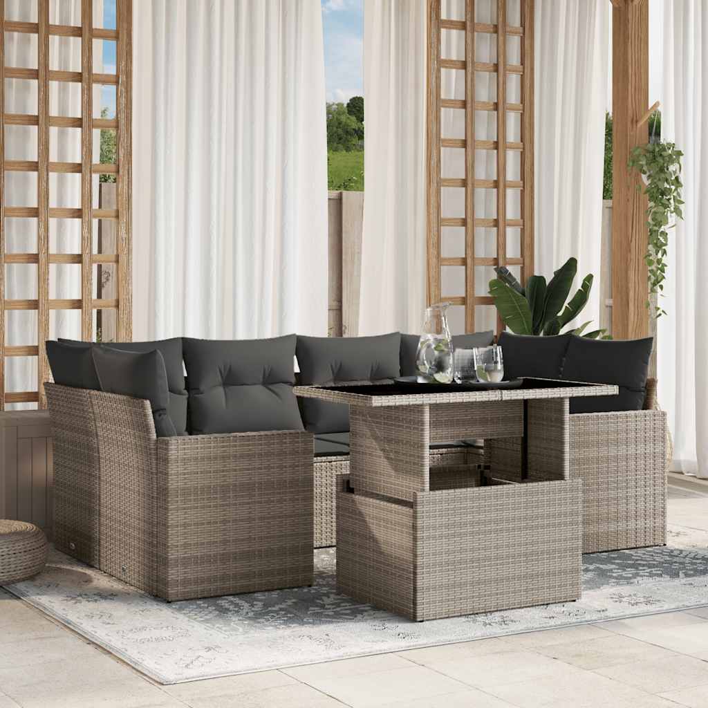 7-Tlg. Garten-Sofagarnitur Mit Kissen Beige Poly Rattan