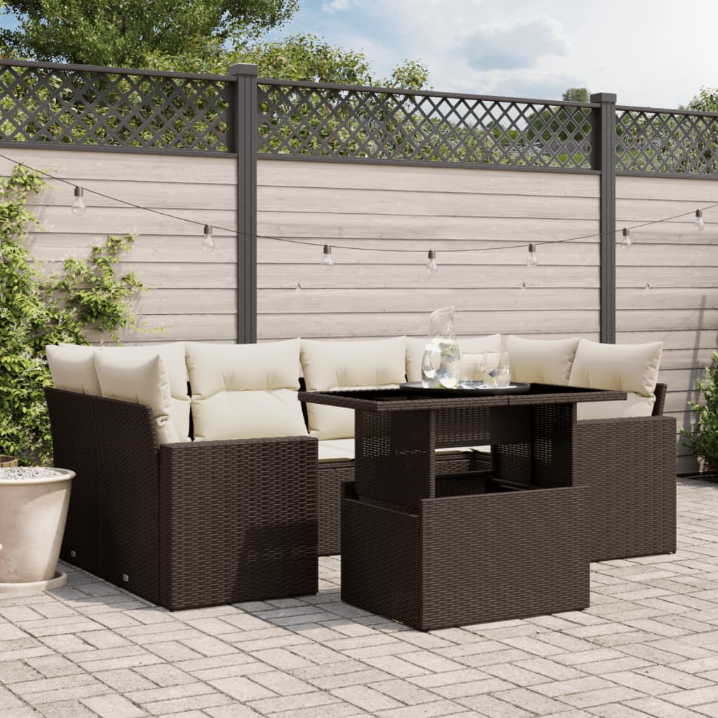 7-Tlg. Garten-Sofagarnitur Mit Kissen Beige Poly Rattan