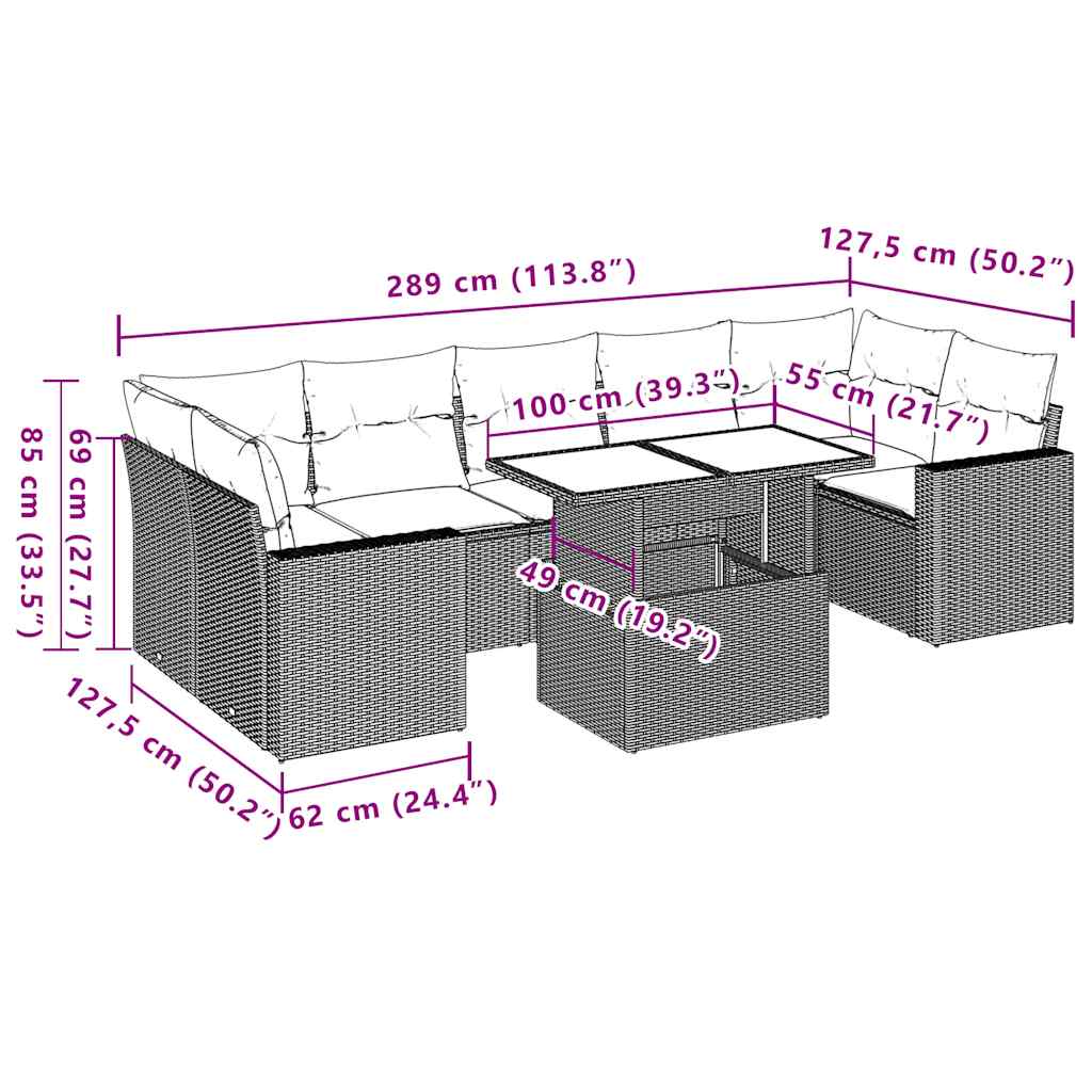 8-Teiliges Gartensofa-Set Mit Kissen, Es Polyrattan