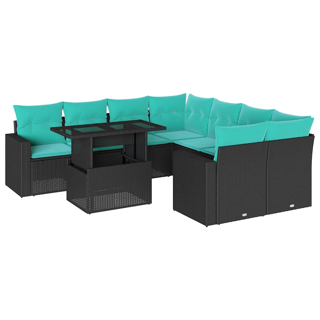 9-Teiliges Gartensofa-Set Mit Kissen, Es Polyrattan