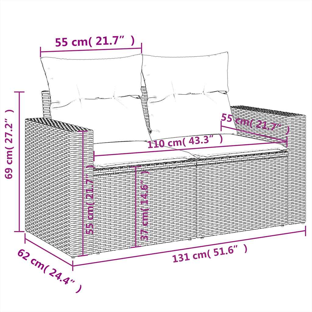 9-Teiliges Gartensofa-Set Mit Kissen, Es Polyrattan