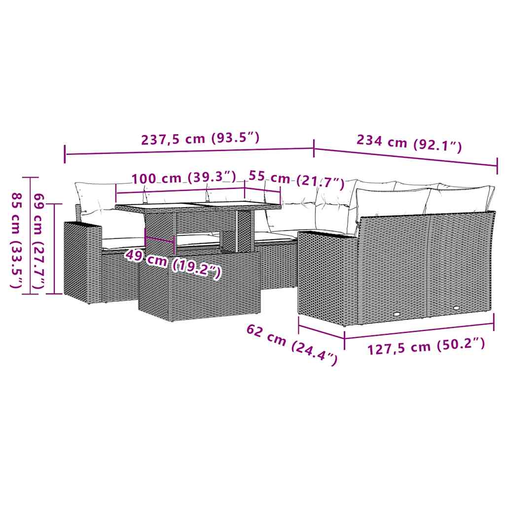 9-Teiliges Gartensofa-Set Mit Kissen, Es Polyrattan