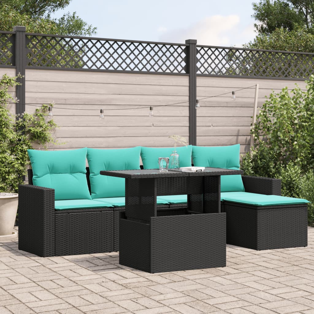 6-Tlg. Garten-Sofagarnitur Mit Kissen Poly Rattan Akazie