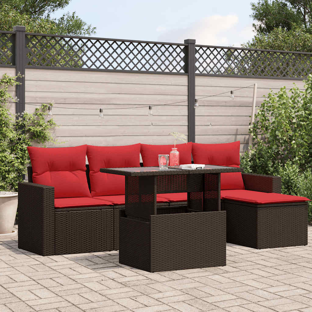 6-Tlg. Garten-Sofagarnitur Mit Kissen Poly Rattan Akazie