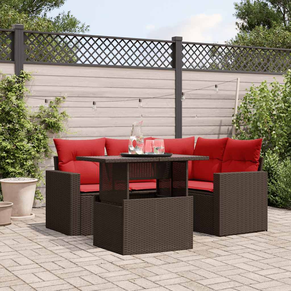 5Tlg. Garten-Sofagarnitur Mit Kissen Poly Rattan Akazie