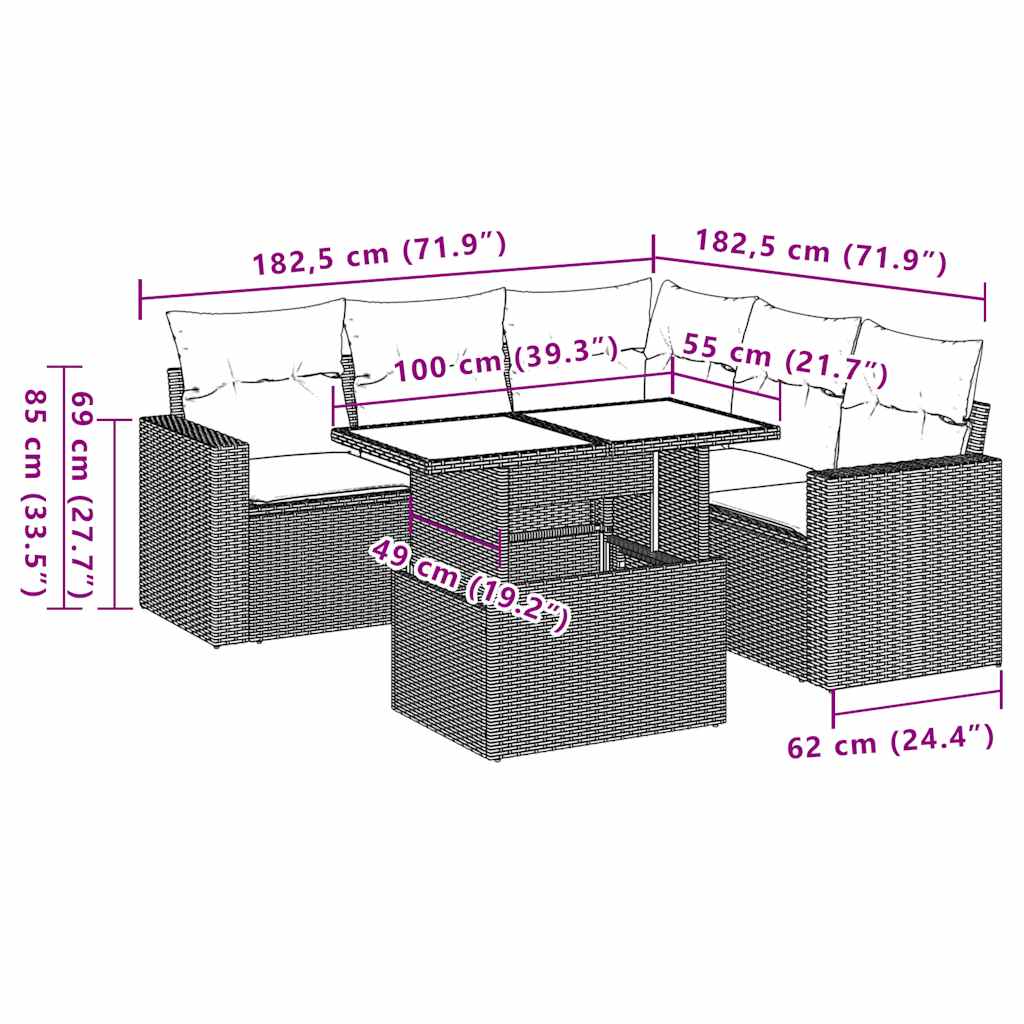 6-Teiliges Gartensofa-Set Mit Kissen, Es Polyrattan
