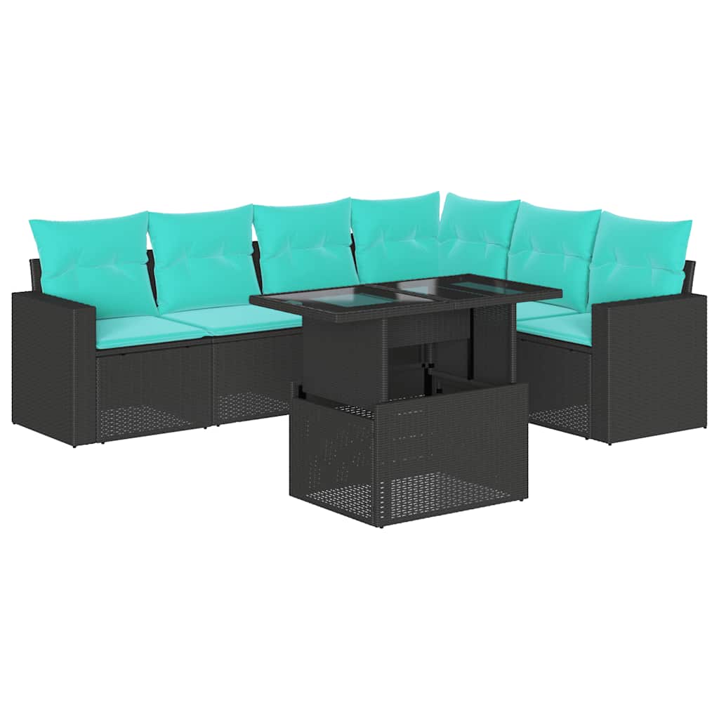 7-Teiliges Gartensofa-Set Mit Kissen, Es Polyrattan