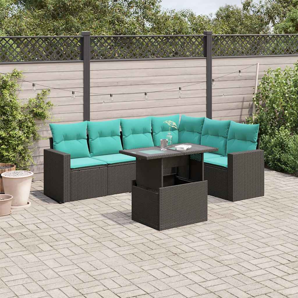 7-Teiliges Gartensofa-Set Mit Kissen, Es Polyrattan