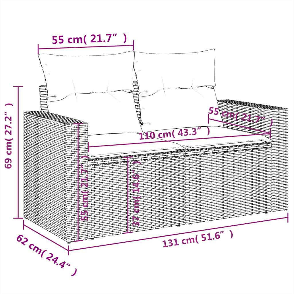7-Teiliges Gartensofa-Set Mit Kissen, Es Polyrattan