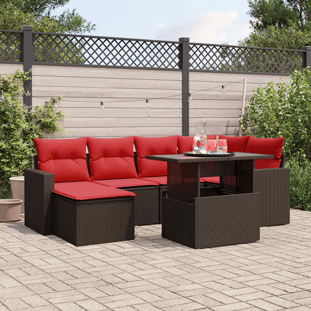 7-Teiliges Gartensofa-Set Mit Kissen, Es Polyrattan