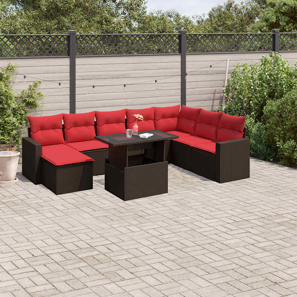 9-Tlg. Garten-Sofagarnitur Mit Kissen Poly Rattan