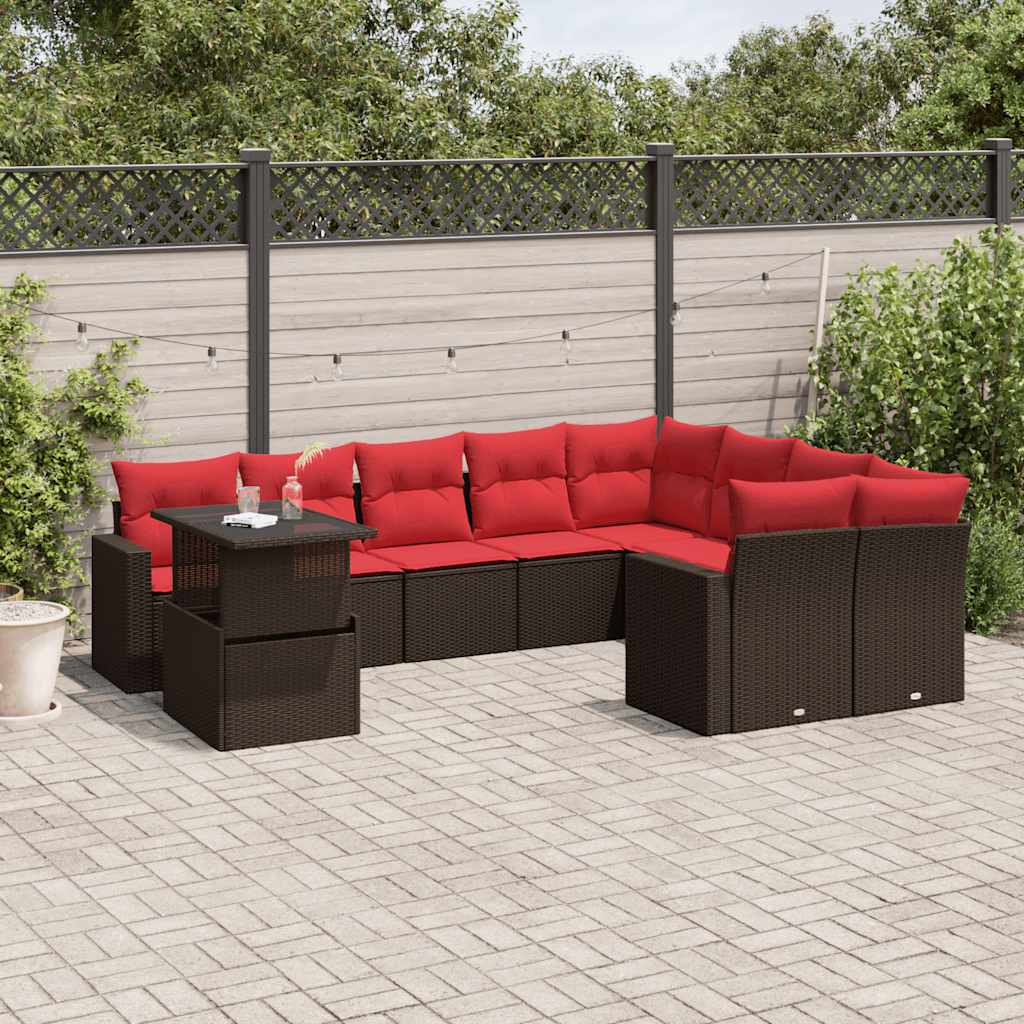 10-Teiliges Gartensofa-Set Mit Kissen, Es Polyrattan