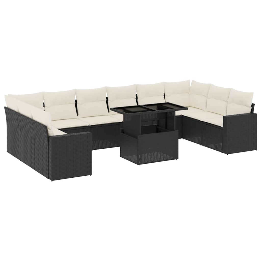 11-Tlg. Garten-Sofagarnitur Mit Kissen Schwarz Poly Rattan