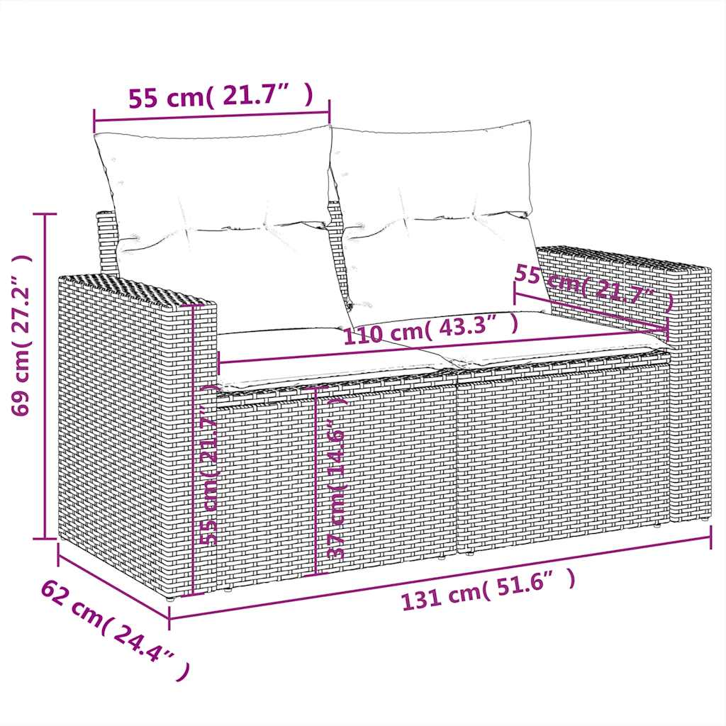 11-Tlg. Garten-Sofagarnitur Mit Kissen Schwarz Poly Rattan