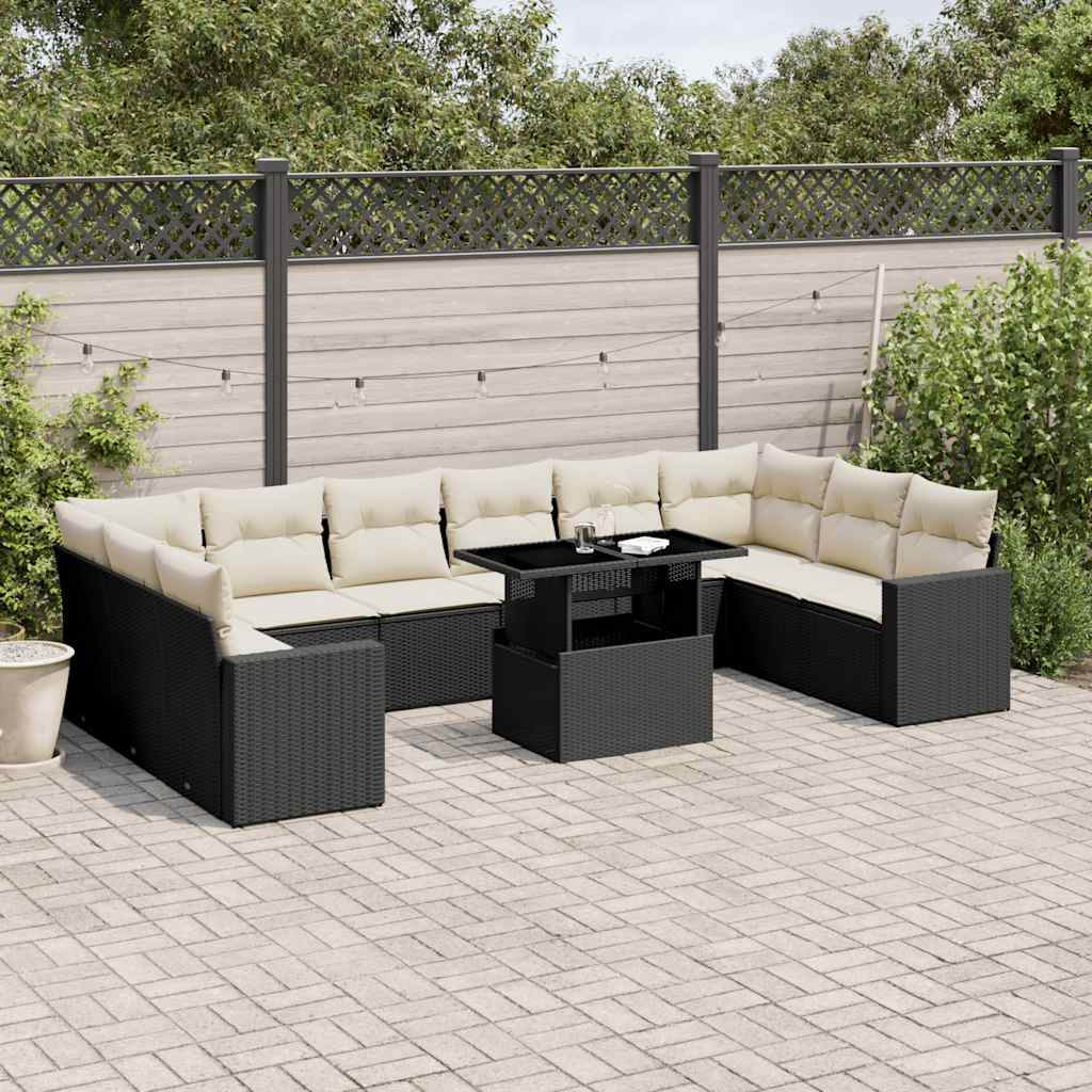 11-Tlg. Garten-Sofagarnitur Mit Kissen Schwarz Poly Rattan