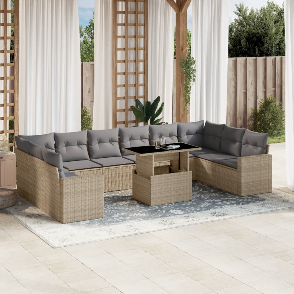 11-Tlg. Garten-Sofagarnitur Mit Kissen Schwarz Poly Rattan
