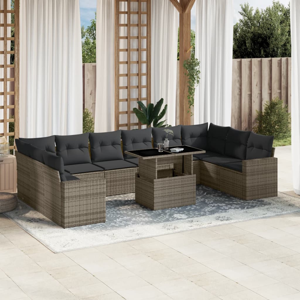11-Tlg. Garten-Sofagarnitur Mit Kissen Schwarz Poly Rattan