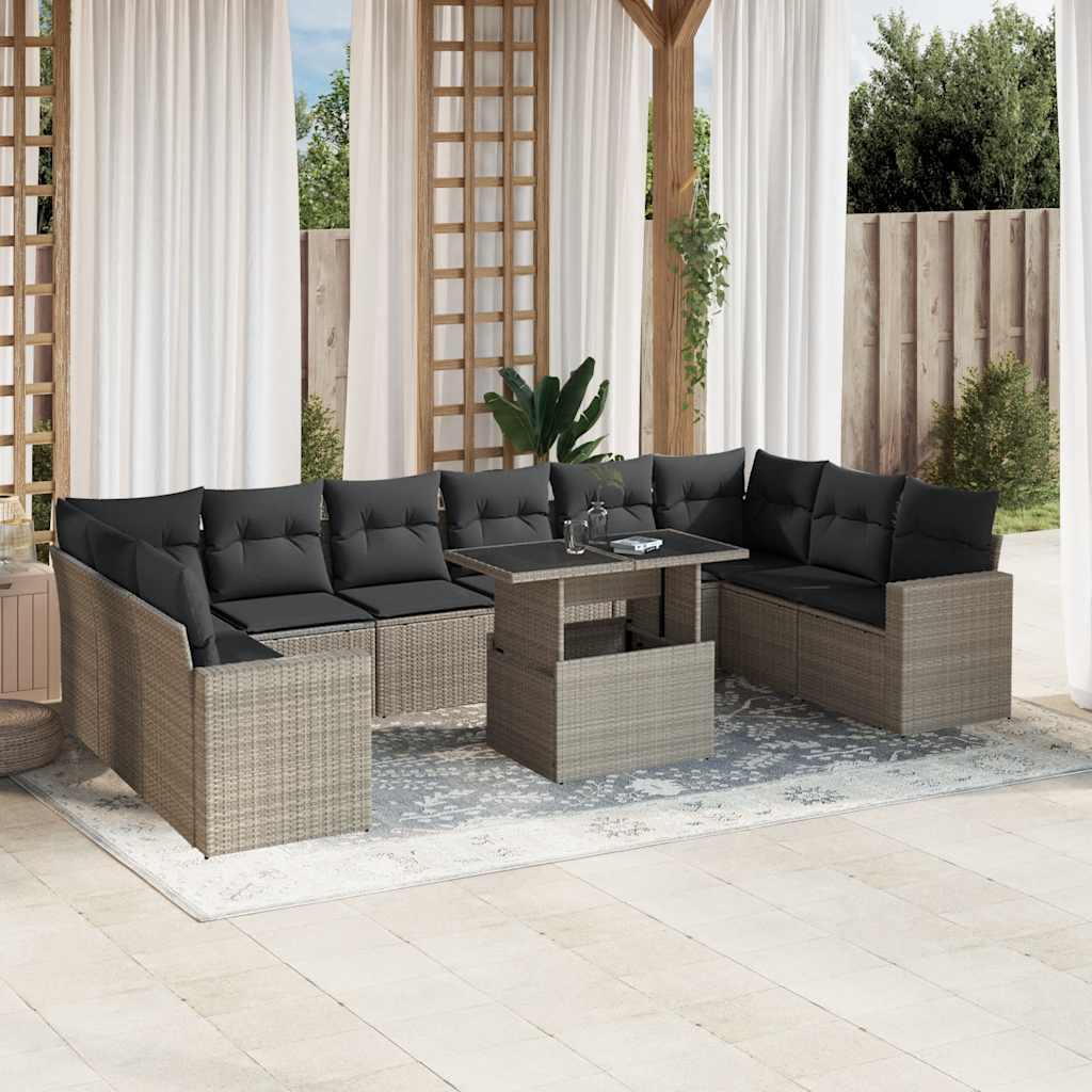 11-Tlg. Garten-Sofagarnitur Mit Kissen Schwarz Poly Rattan