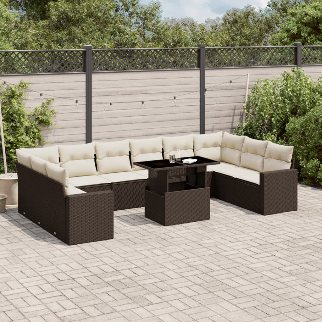 11-Tlg. Garten-Sofagarnitur Mit Kissen Schwarz Poly Rattan