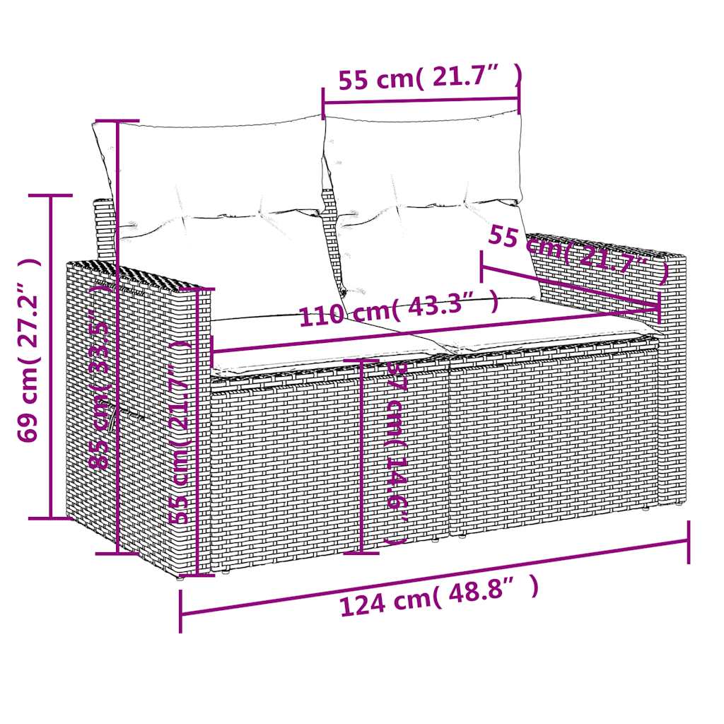 5-Teiliges Gartensofa-Set Mit Kissen, Es Polyrattan