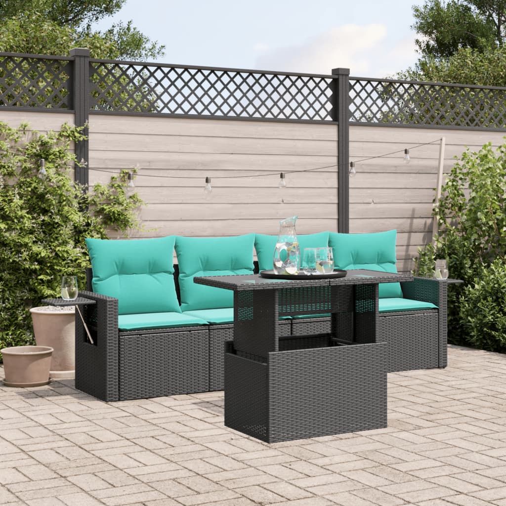 5-Teiliges Gartensofa-Set Mit Kissen, Es Polyrattan