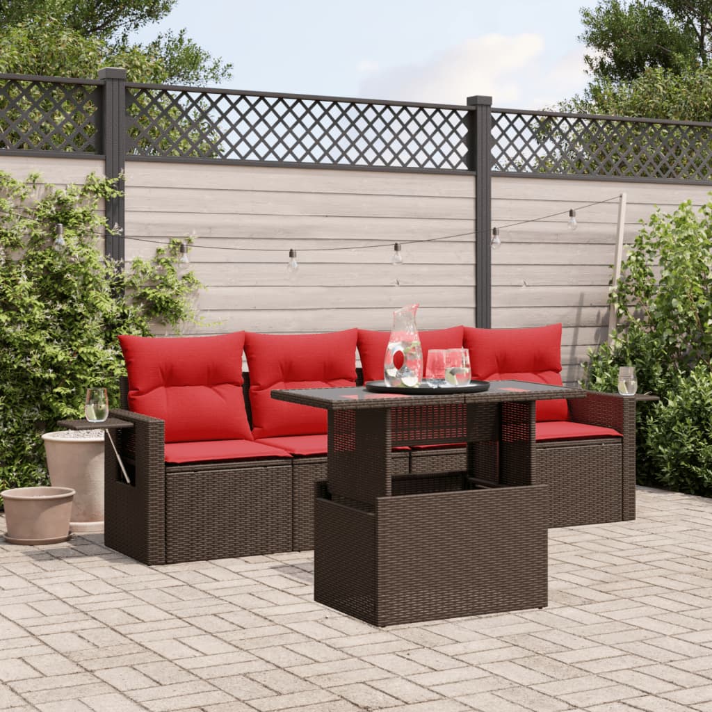 5-Teiliges Gartensofa-Set Mit Kissen, Es Polyrattan