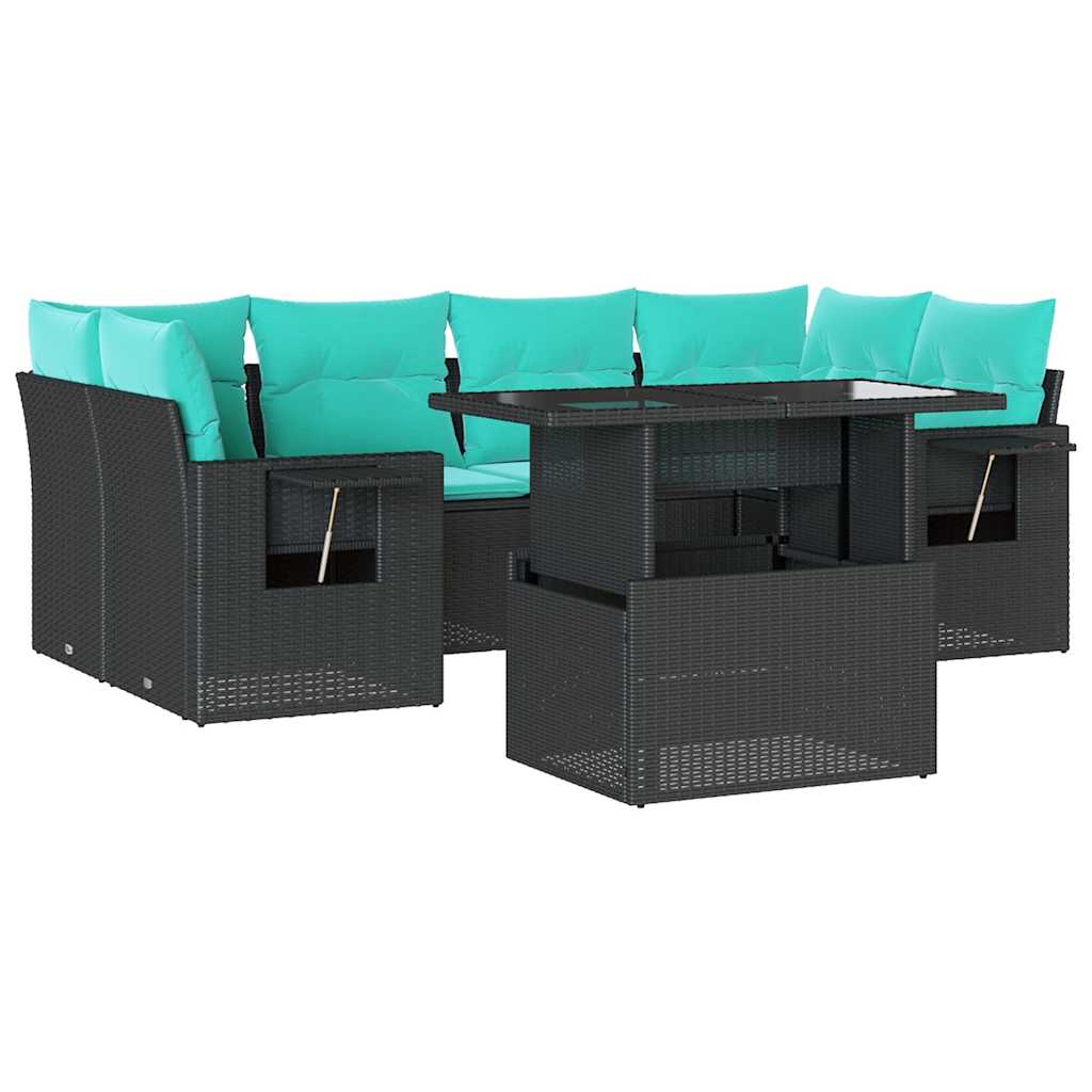 7-Teiliges Gartensofa-Set Mit Kissen, Es Polyrattan