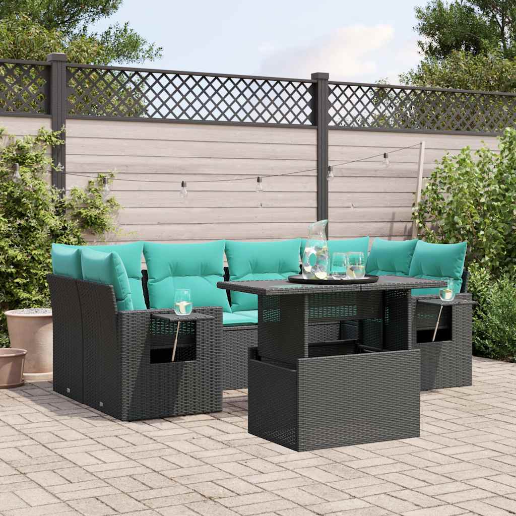 7-Teiliges Gartensofa-Set Mit Kissen, Es Polyrattan