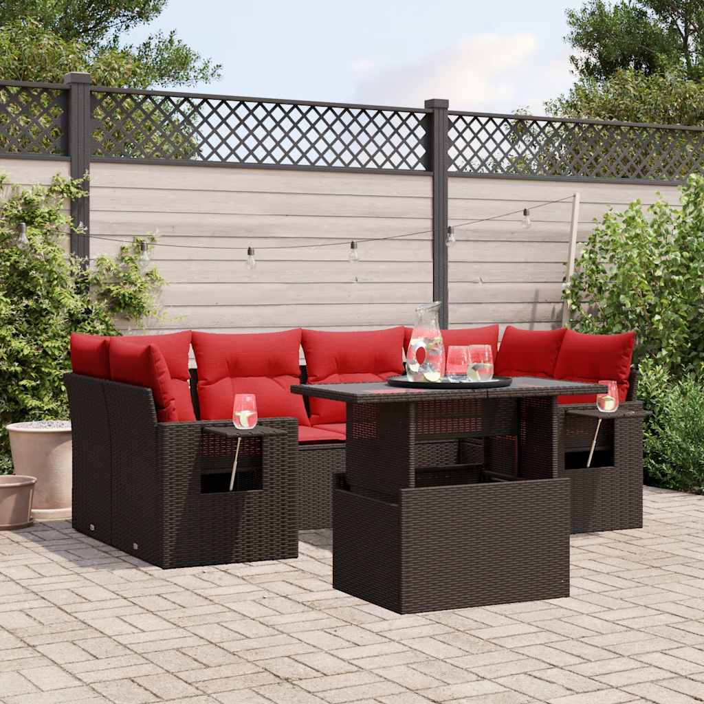7-Teiliges Gartensofa-Set Mit Kissen, Es Polyrattan