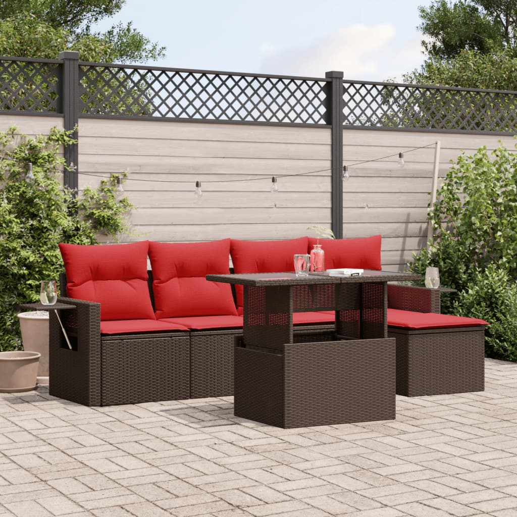 6-Tlg. Garten-Sofagarnitur Mit Kissen Poly Rattan Akazie