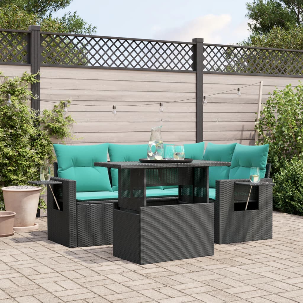 5-Teiliges Gartensofa-Set Mit Kissen, Es Polyrattan