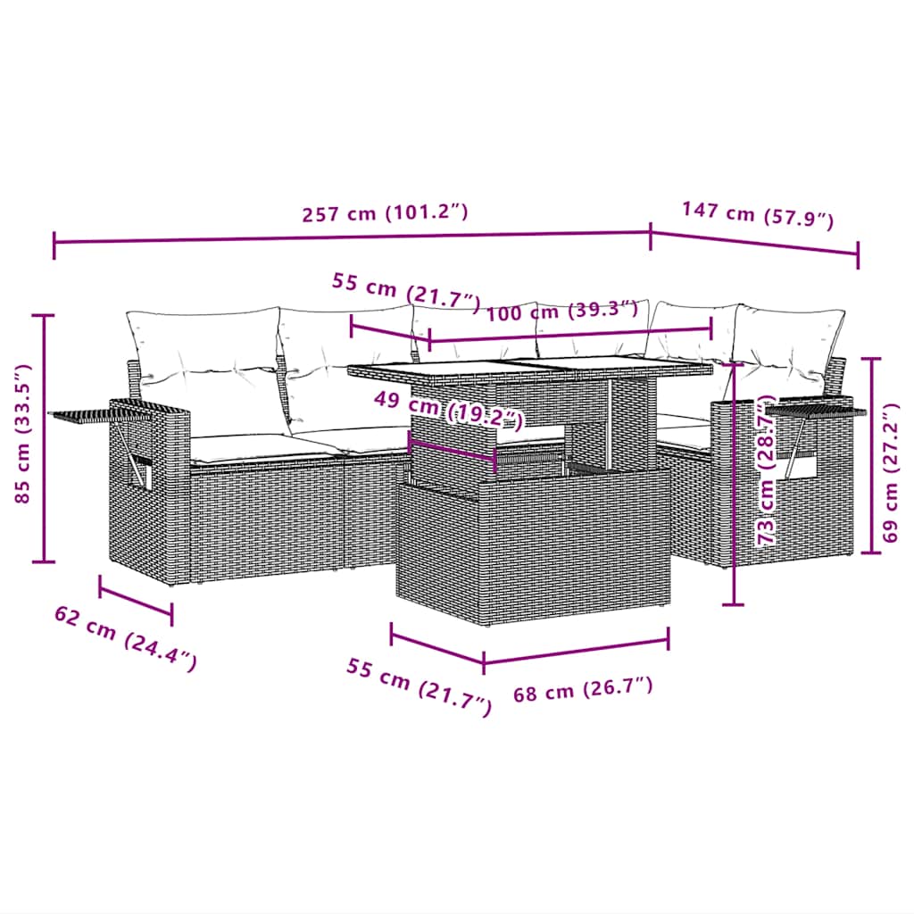 6-Teiliges Gartensofa-Set Mit Kissen, Es Polyrattan