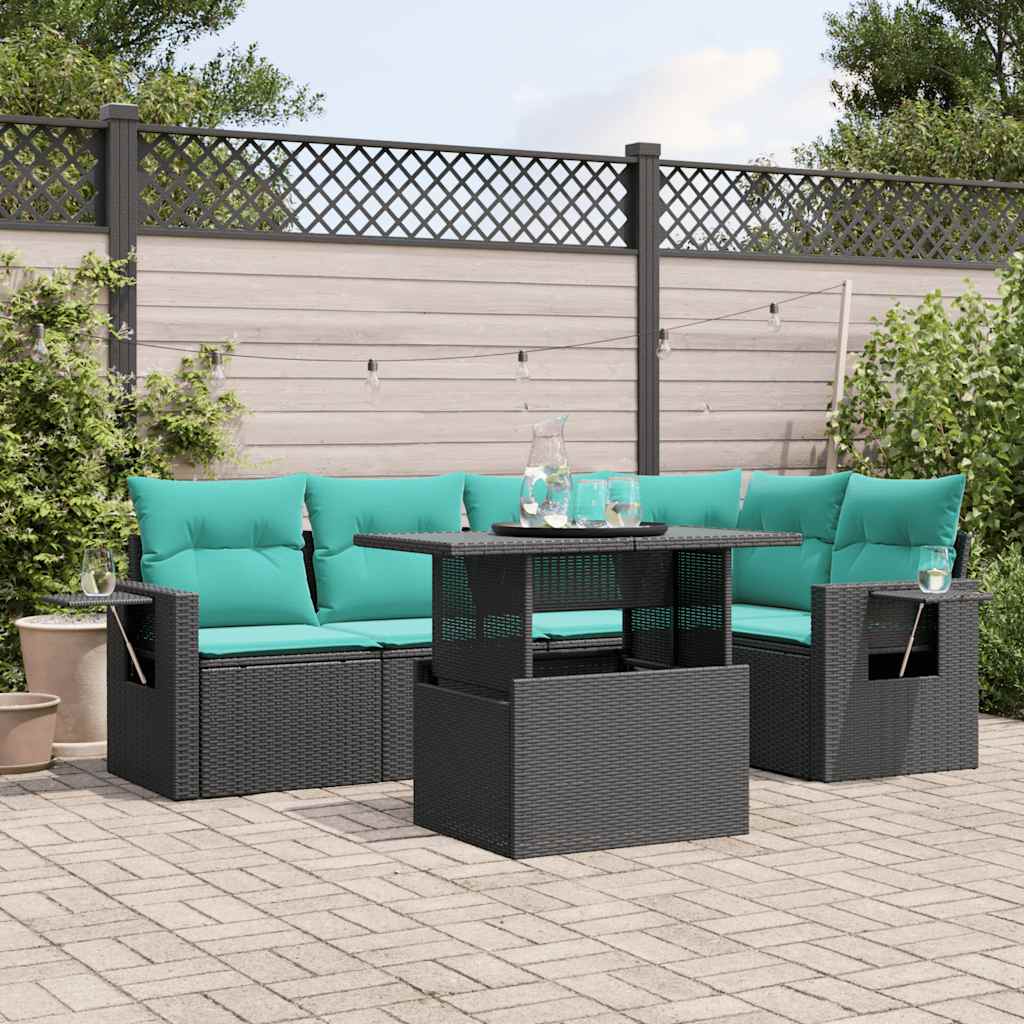 6-Teiliges Gartensofa-Set Mit Kissen, Es Polyrattan