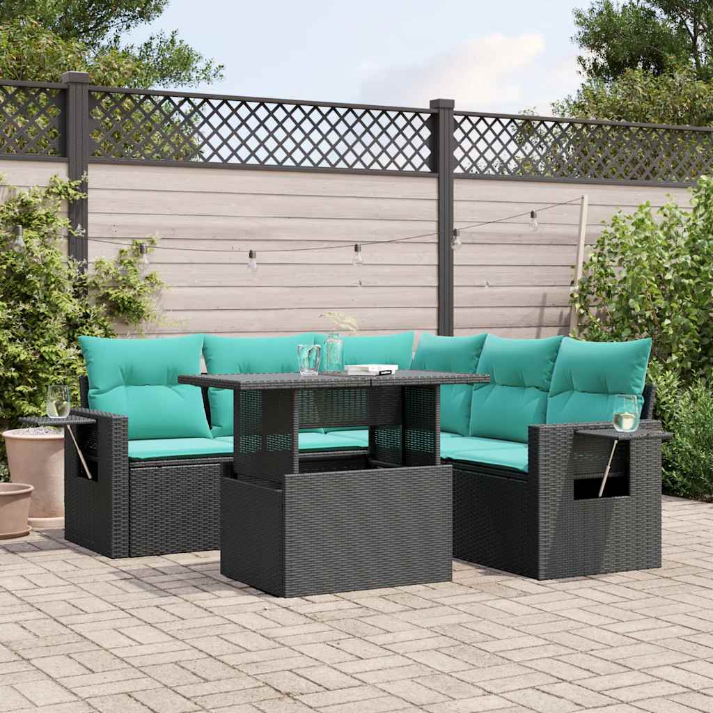 6-Teiliges Gartensofa-Set Mit Kissen, Es Polyrattan
