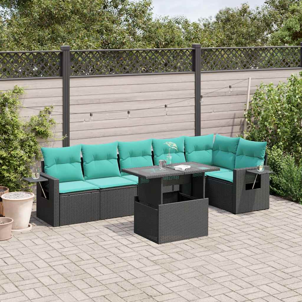 7-Teiliges Gartensofa-Set Mit Kissen, Es Polyrattan