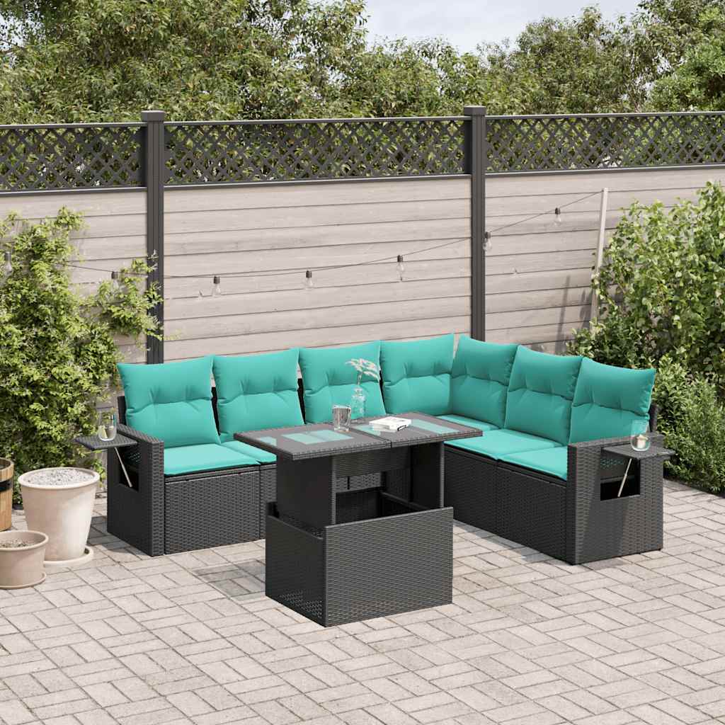 7-Tlg. Garten-Sofagarnitur Mit Kissen Poly Rattan