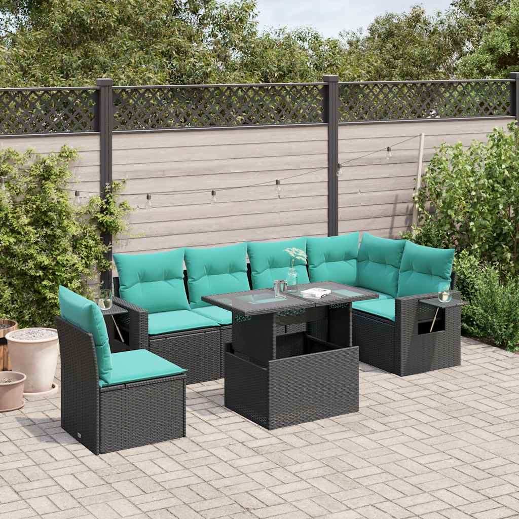 7-Teiliges Gartensofa-Set Mit Kissen, Es Polyrattan