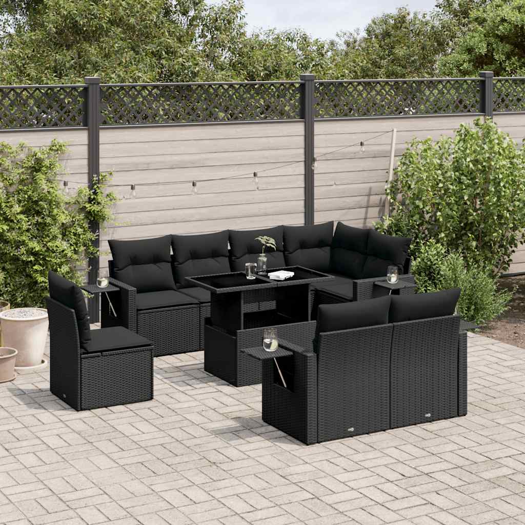 9-Tlg. Garten-Sofagarnitur Mit Kissen Beige Poly Rattan