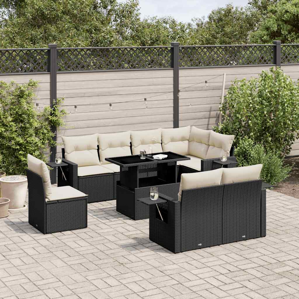 9-Tlg. Garten-Sofagarnitur Mit Kissen Beige Poly Rattan