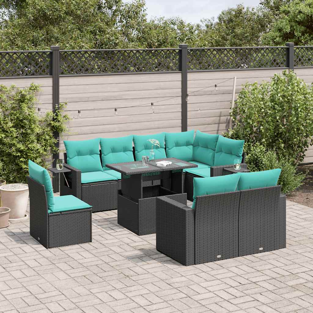 9-Teiliges Gartensofa-Set Mit Kissen, Es Polyrattan